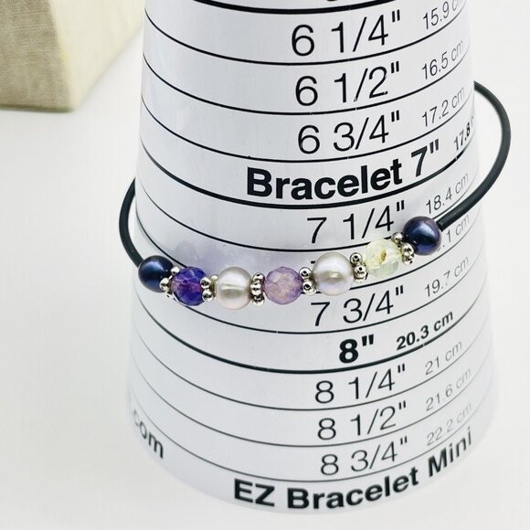 Beaded Memory Wire Bracelet Purple Beads Faux Pearls Modern Fashion Jewelry - Picture 3 of 6